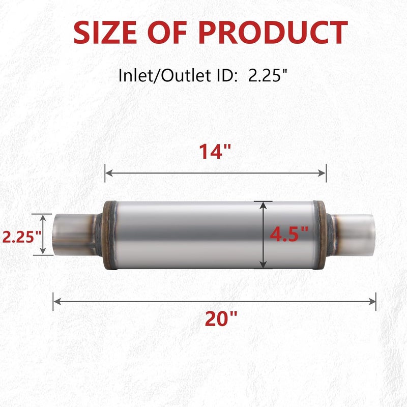 LCGP 2.25" Exhaust Mufflers, 2.25'' Inlet & Outlet Universal Muffler, 20'' Overall Length Stainless Steel Resonator Straight Through Design Exhaust Tip(2.25" Intet 2.25" Outlet) - Image 2